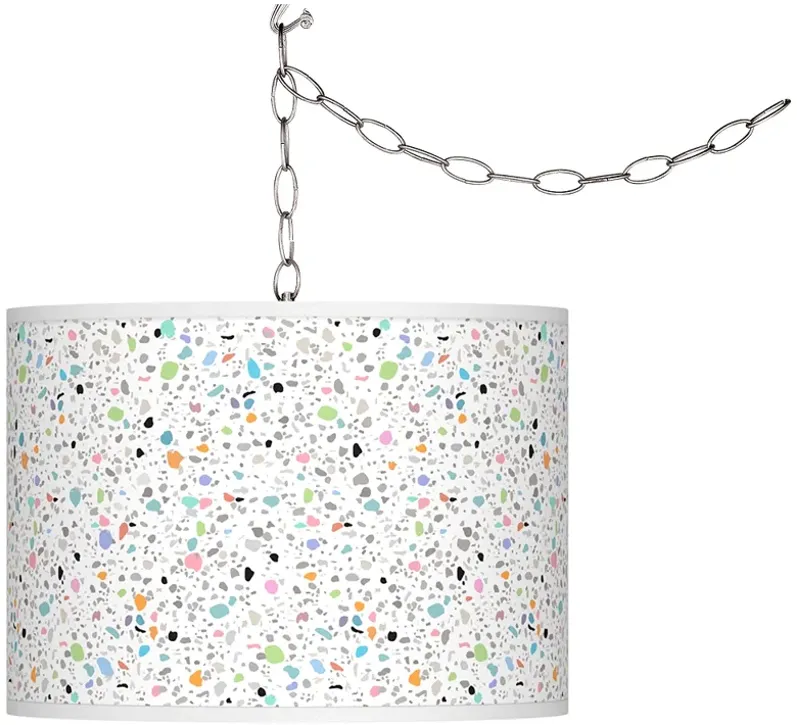 Swag Style Colored Terrazzo Giclee Shade Plug-In Chandelier
