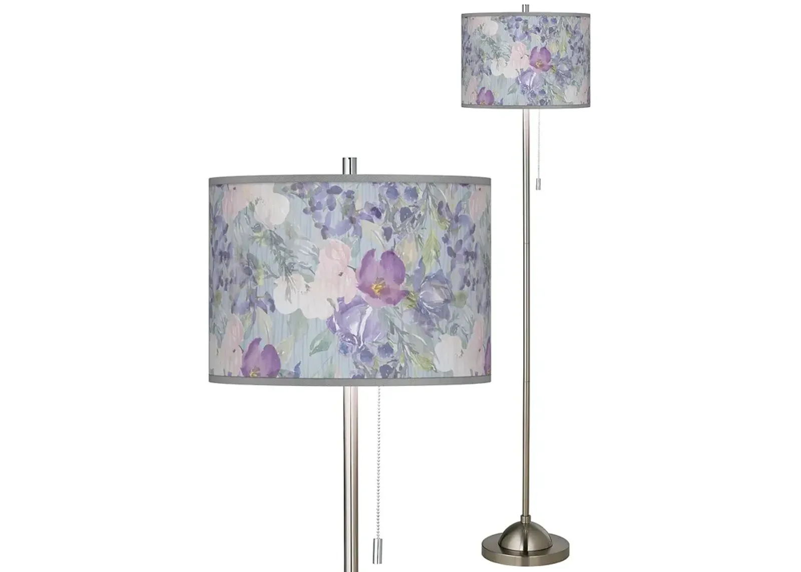 Spring Flowers Brushed Nickel Pull Chain Floor Lamp