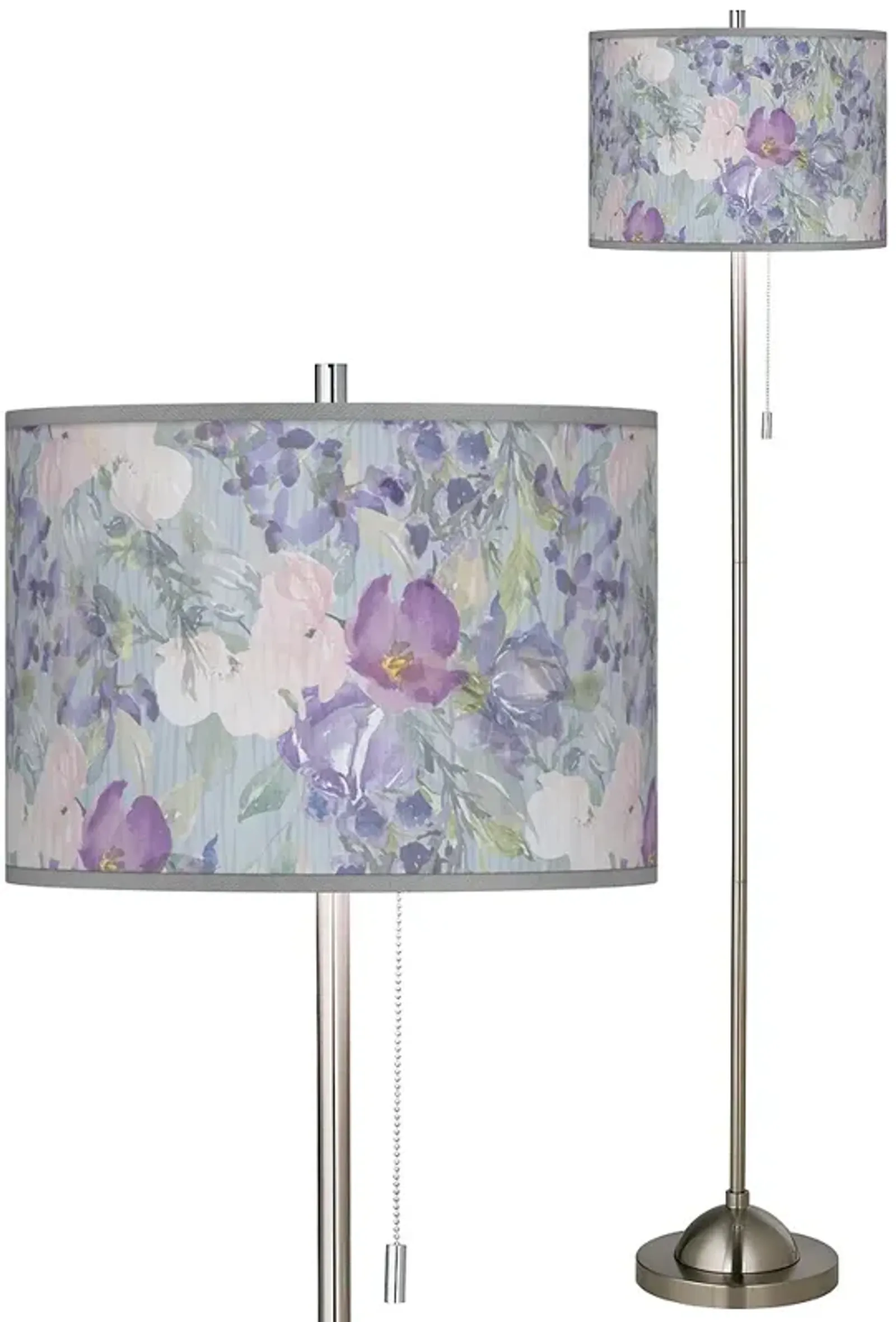 Spring Flowers Brushed Nickel Pull Chain Floor Lamp