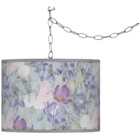 Swag Style Spring Flowers Giclee Shade Plug-In Chandelier