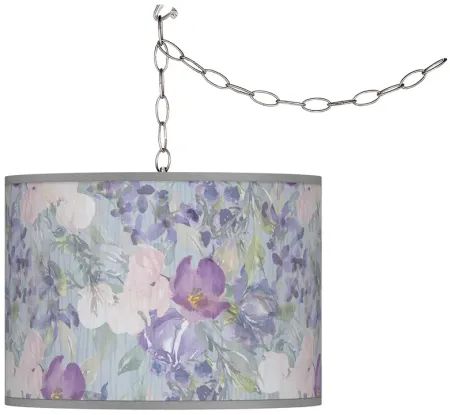 Swag Style Spring Flowers Giclee Shade Plug-In Chandelier