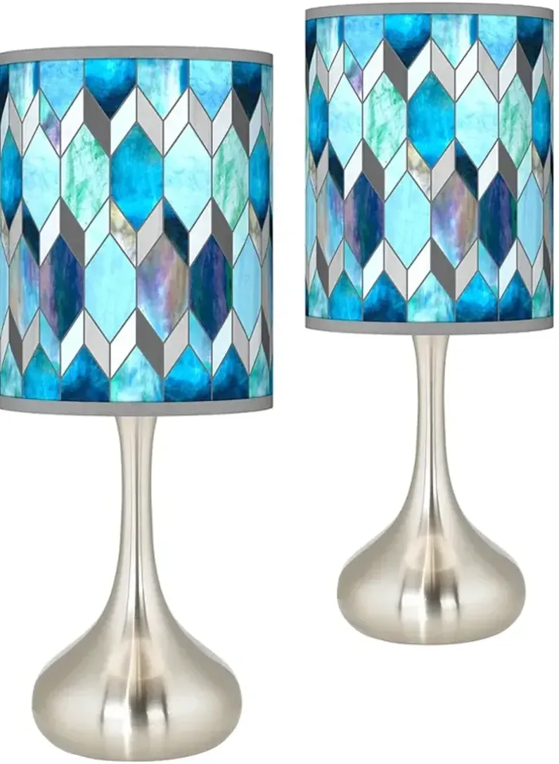 Blue Tiffany-Style Giclee Droplet Table Lamps Set of 2