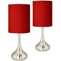 Possini Euro Droplet 23 1/2" Red Faux Silk Table Lamps Set of 2