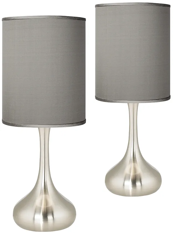 Possini Euro 23 1/2" Gray Faux Silk Nickel Droplet Modern Table Lamp