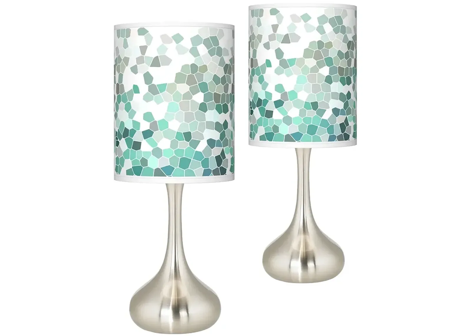 Aqua Mosaic Giclee Coastal Modern Droplet Table Lamps - Set of 2