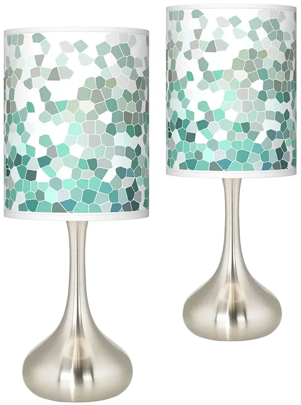 Aqua Mosaic Giclee Coastal Modern Droplet Table Lamps - Set of 2