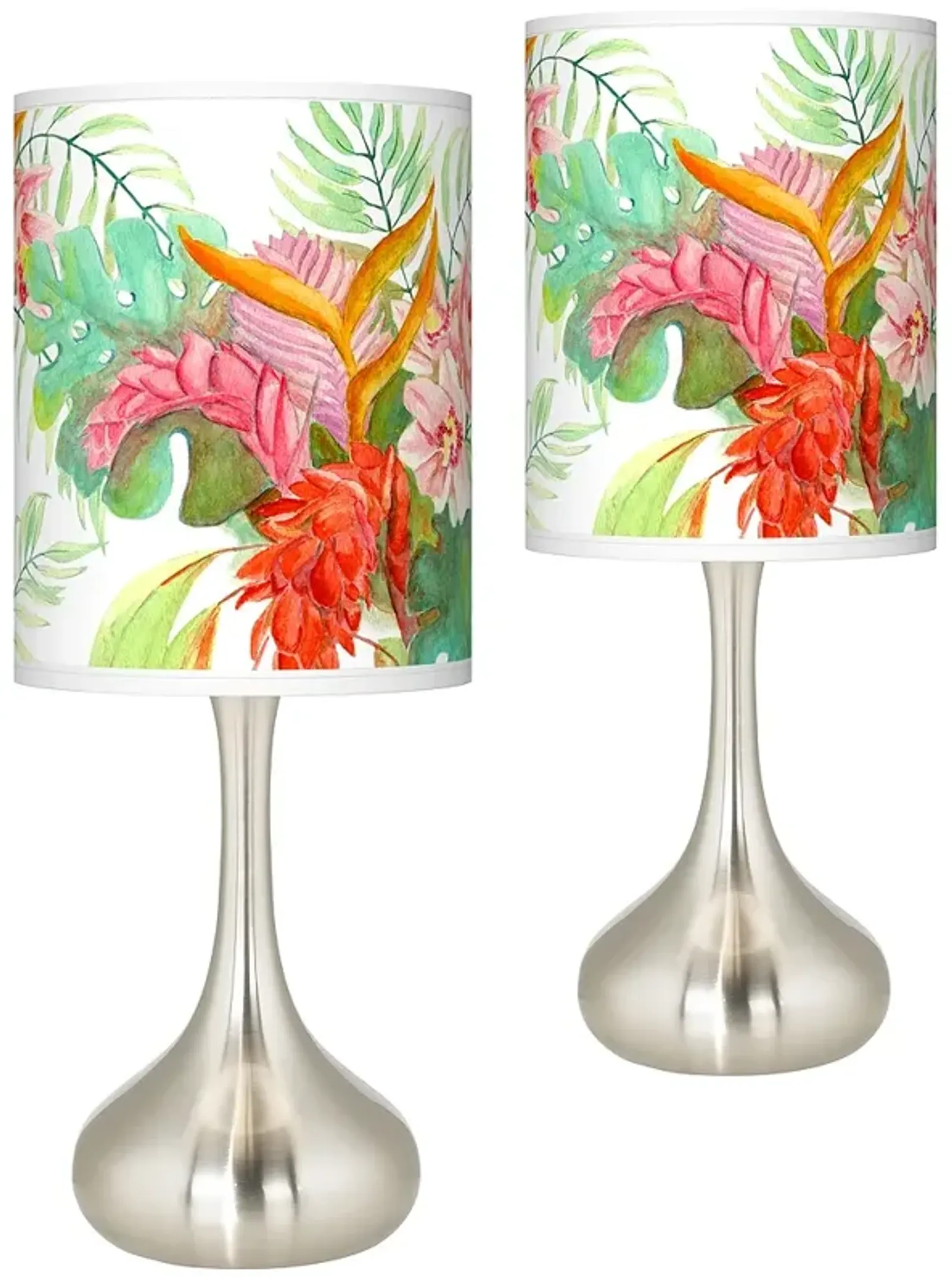 Island Floral Giclee Modern Tropical Droplet Table Lamps Set of 2