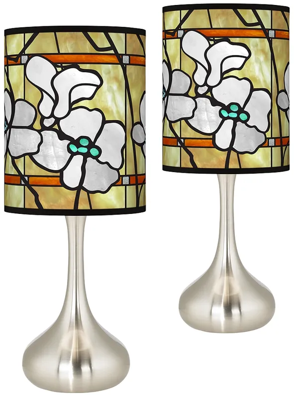 Droplet Accent Table Lamps with Magnolia Mosaic Printed Shades Set of 2