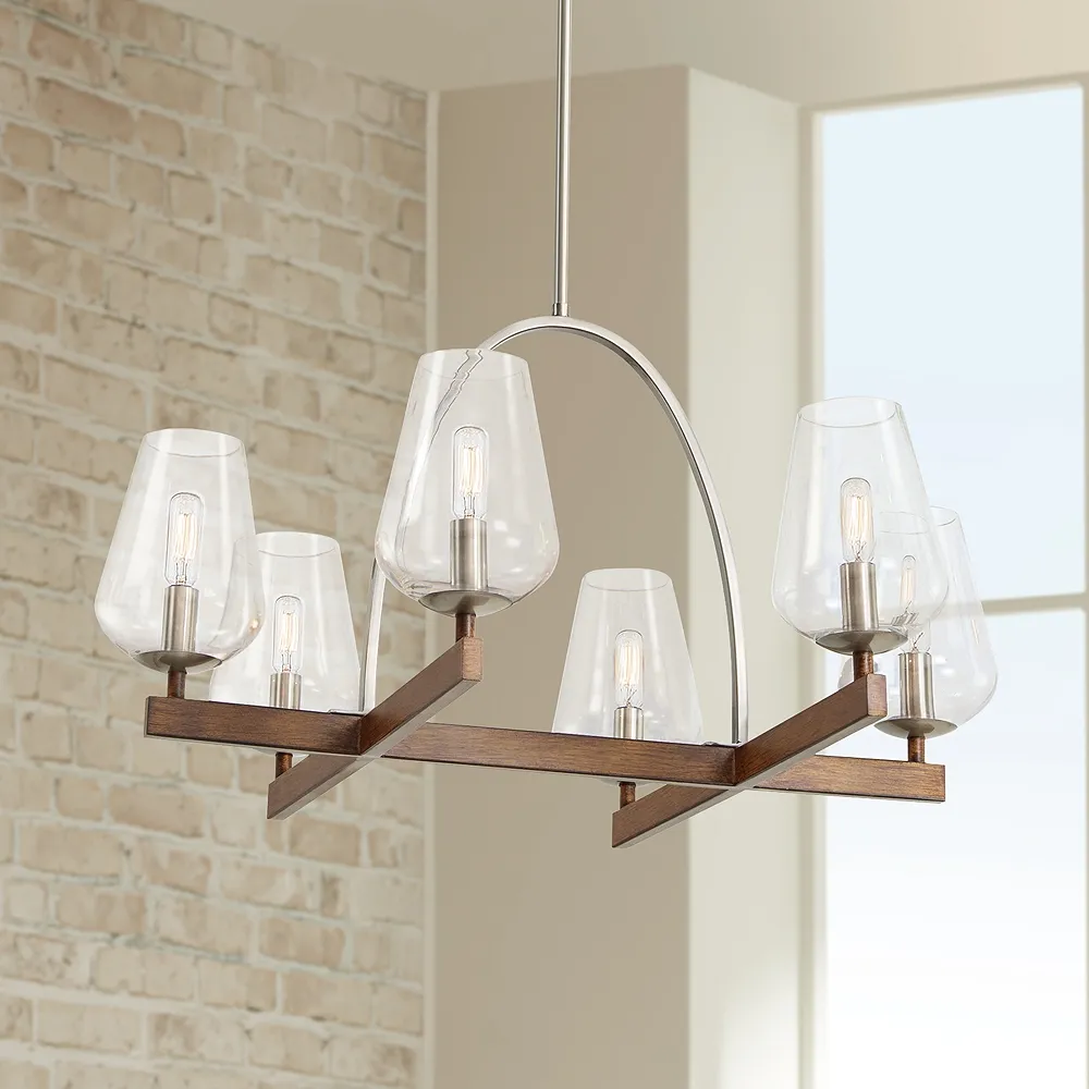 Minka Lavery Birnamwood 28" Koa Wood and Glass 6-Light Chandelier