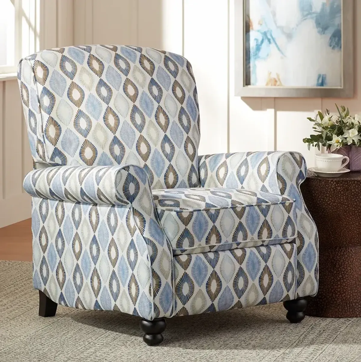 Elm Lane 33" Wide Blue Diamond Pattern Push Back Recliner Chair