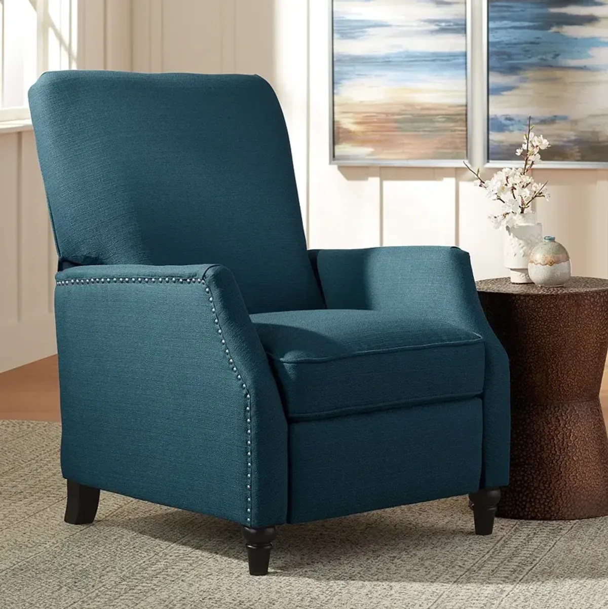 Katy Blue Linen Push Back Recliner Chair