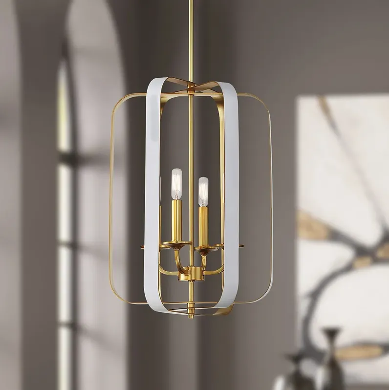 Minka Aureum 14" Gold and White Open Cage 4-Light Modern Pendant Light