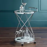 Page 29 1/2" High Glass and Chrome Rolling Serving Bar Cart