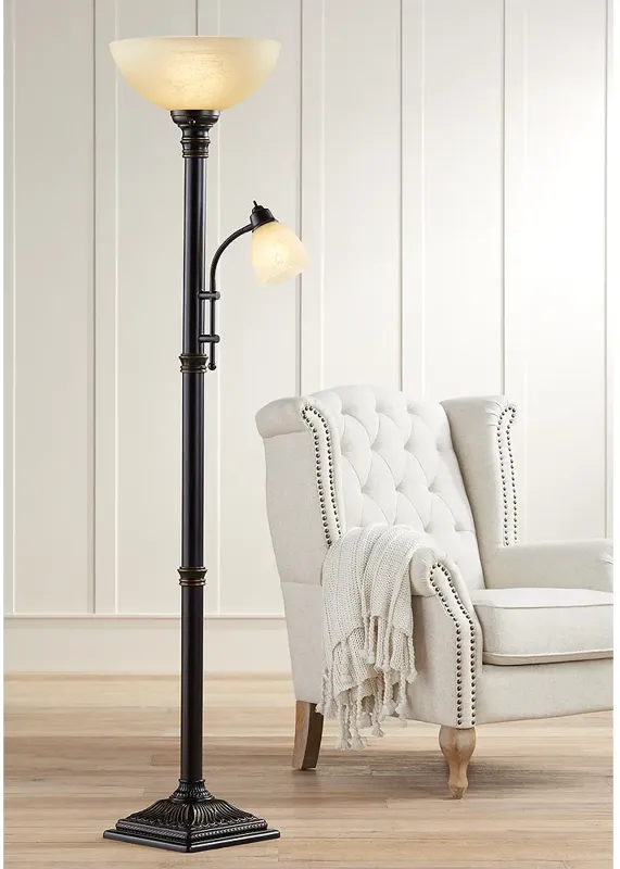 Regency Hill Garver 72.5" Bronze Torchiere Floor Lamp with Side Light