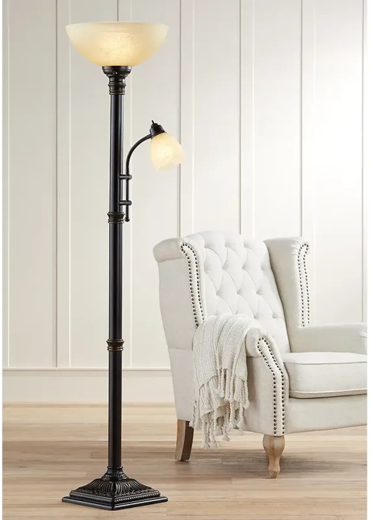 Regency Hill Garver 72.5" Bronze Torchiere Floor Lamp with Side Light