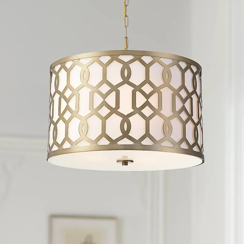 Crystorama Jennings 24 1/4" 5-Light Aged Brass and Linen Drum Pendant