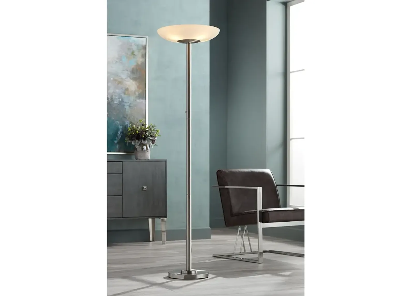 Possini Euro Light Blaster 72" Nickel 4-Light Torchiere Floor Lamp