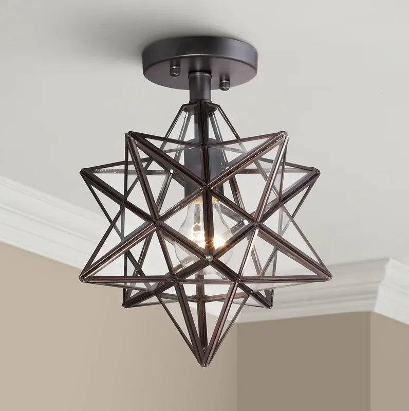 Franklin Iron Cuthbert 11" Iron and Glass Geometric Star Ceiling Light