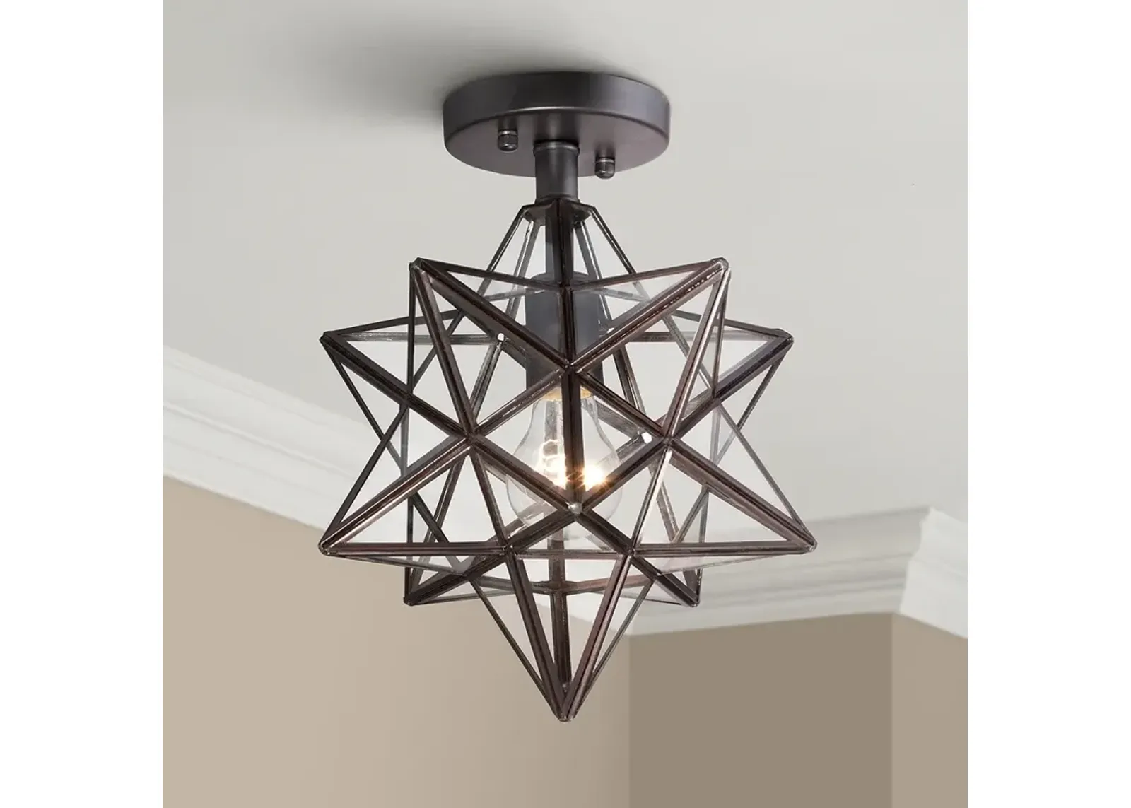 Franklin Iron Cuthbert 11" Iron and Glass Geometric Star Ceiling Light