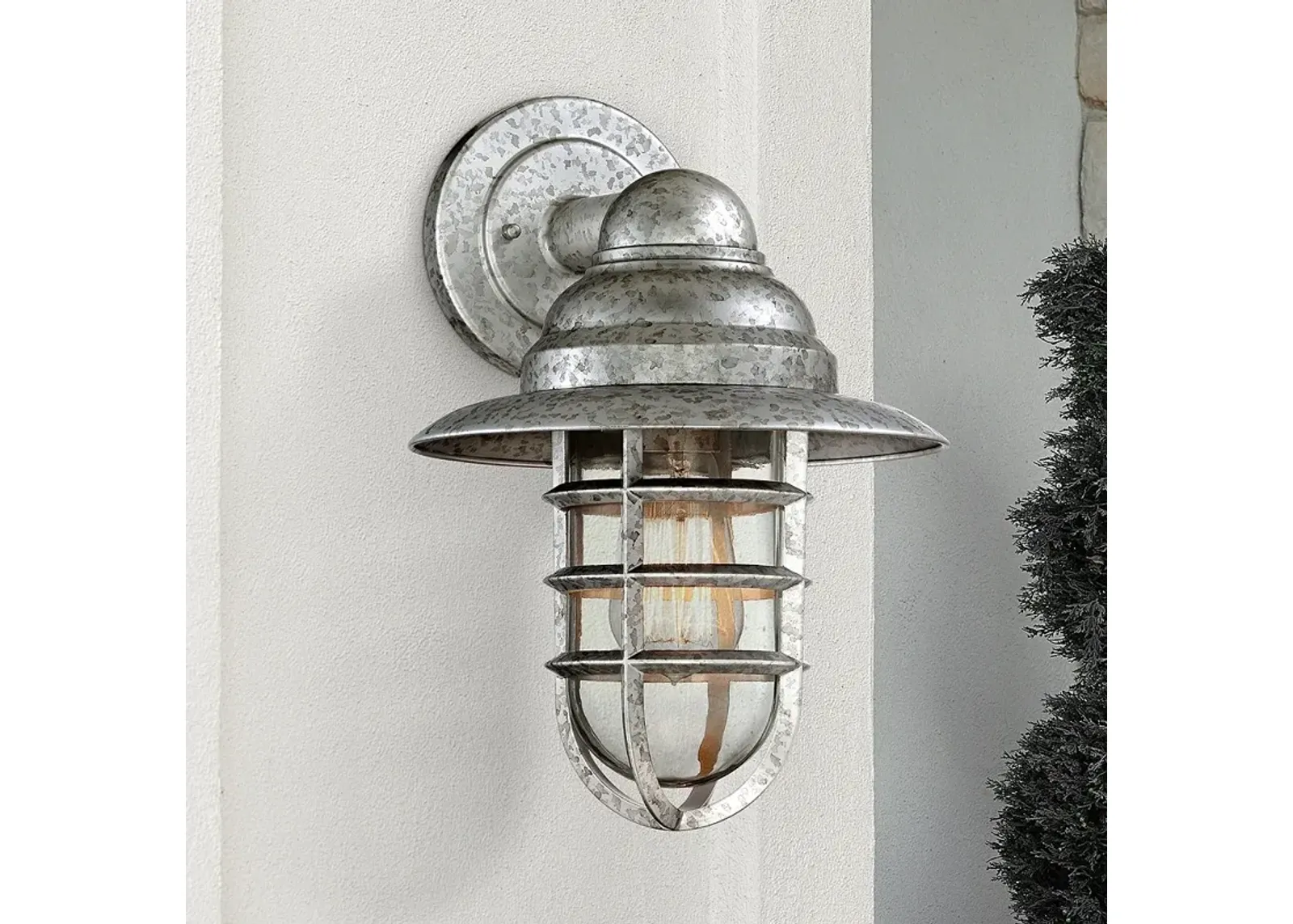 Marlowe 13" High Galvanized Hooded Cage Outdoor Wall Light