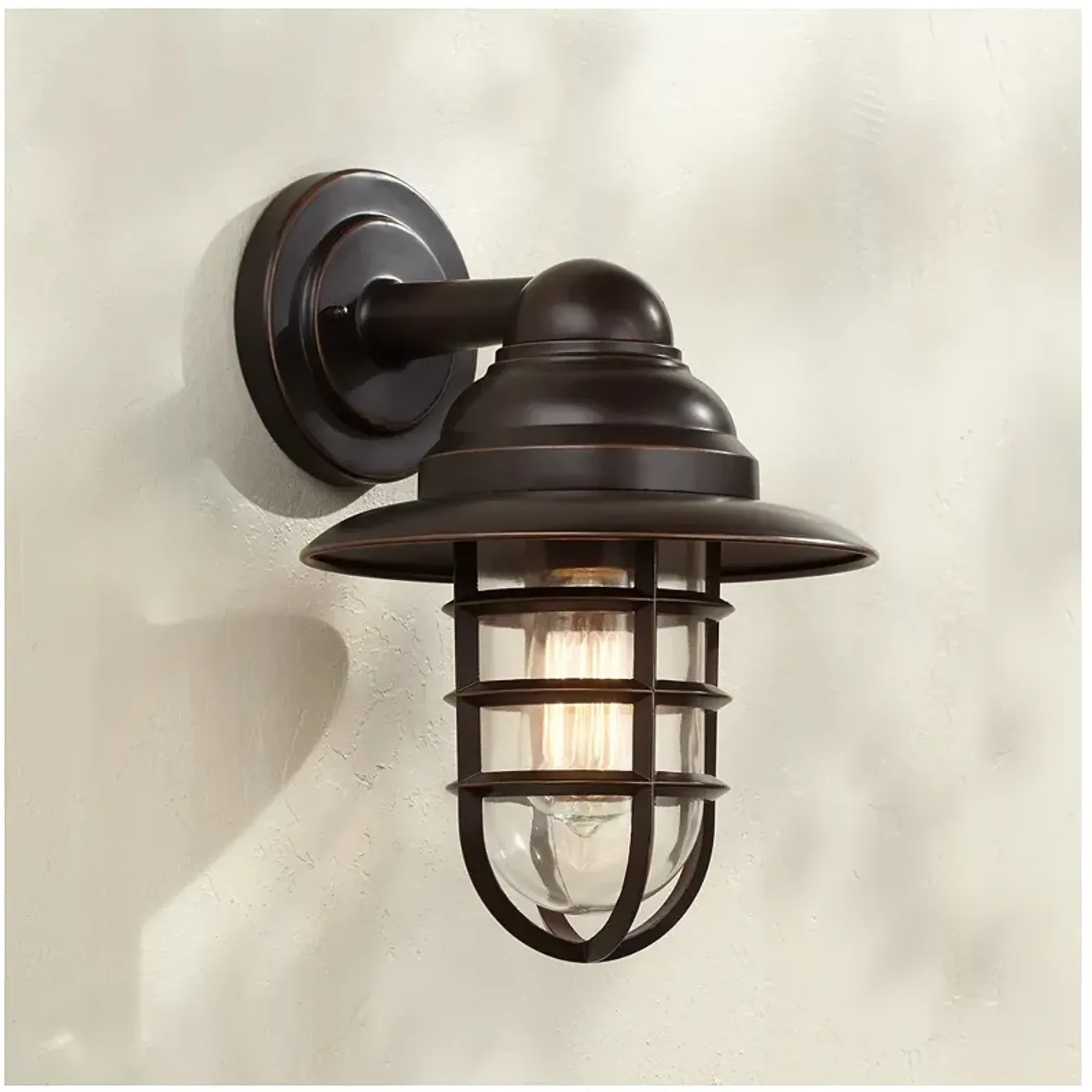Marlowe 13 1/4" High Bronze Hooded Cage Outdoor Wall Light