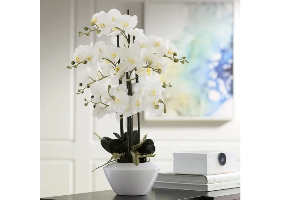 White Phalaenopsis Orchid Flower 29" High Faux Floral Arrangement