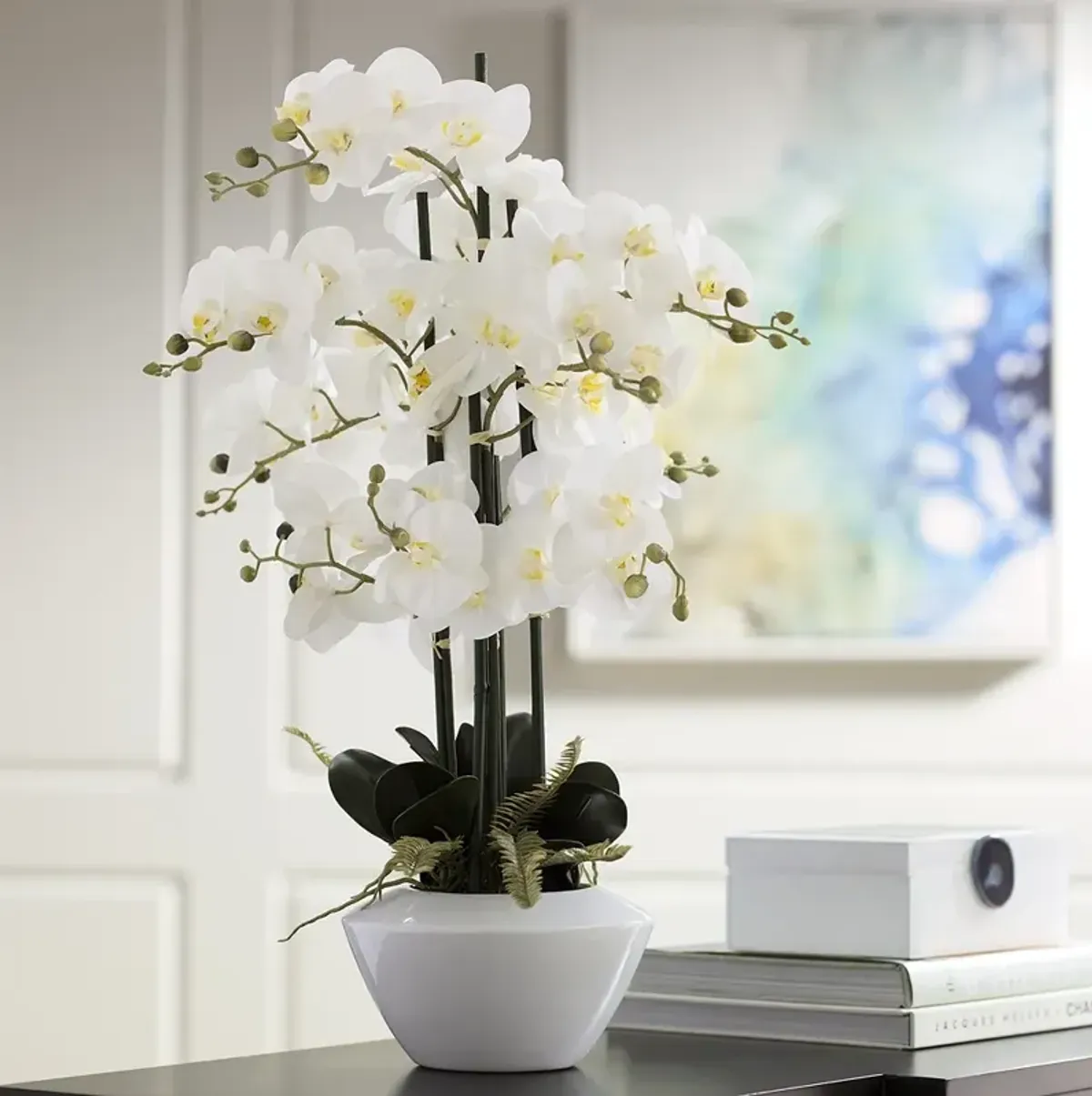 White Phalaenopsis Orchid Flower 29" High Faux Floral Arrangement