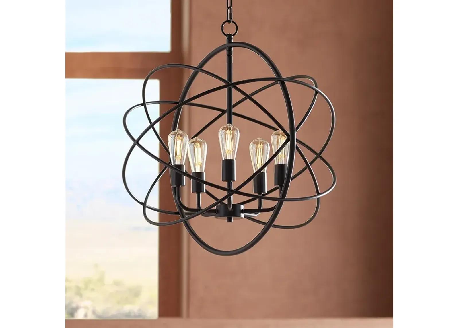 Franklin Iron Works Ellery 24 3/4" Bronze Sphere 5-Light LED Pendant