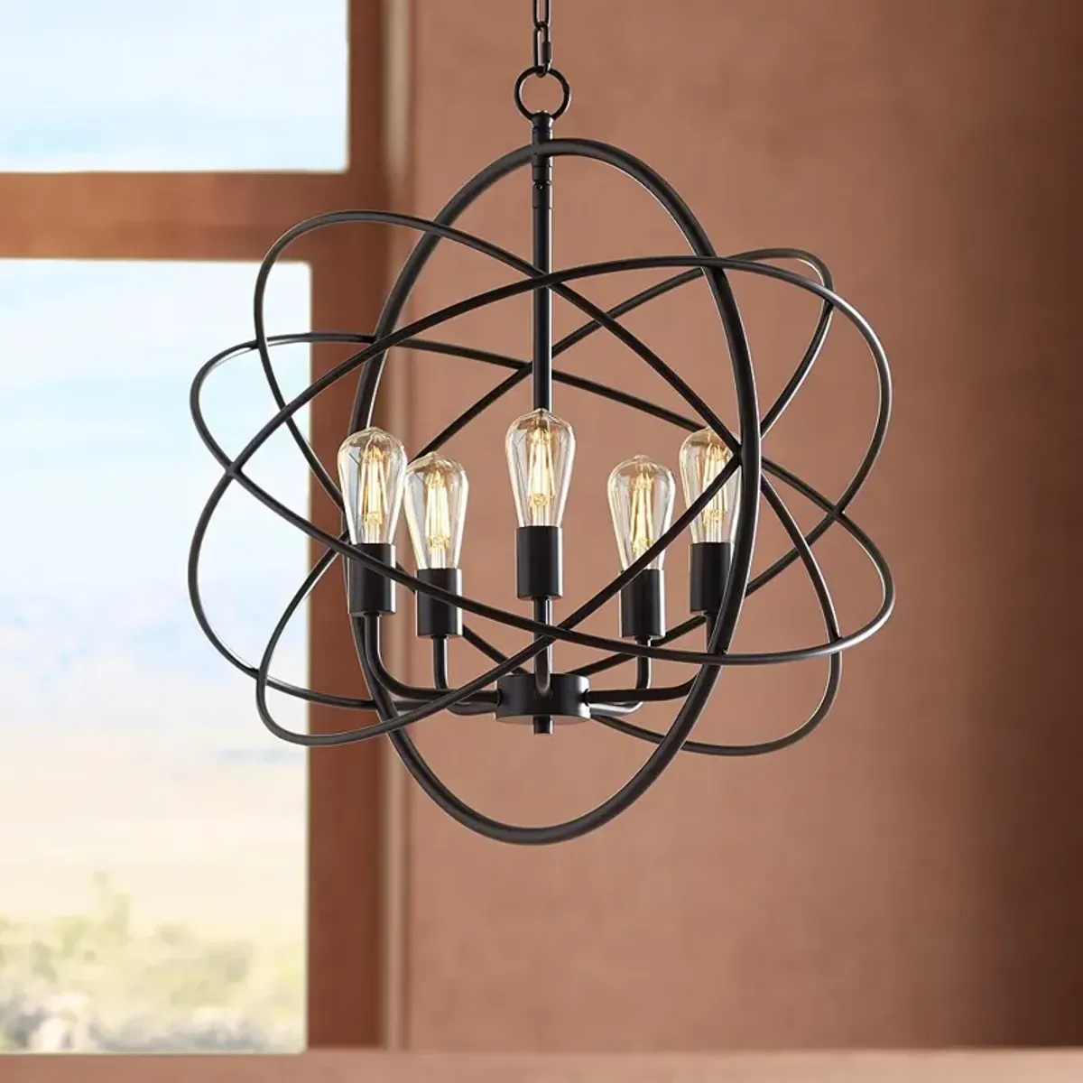 Franklin Iron Works Ellery 24 3/4" Bronze Sphere 5-Light LED Pendant