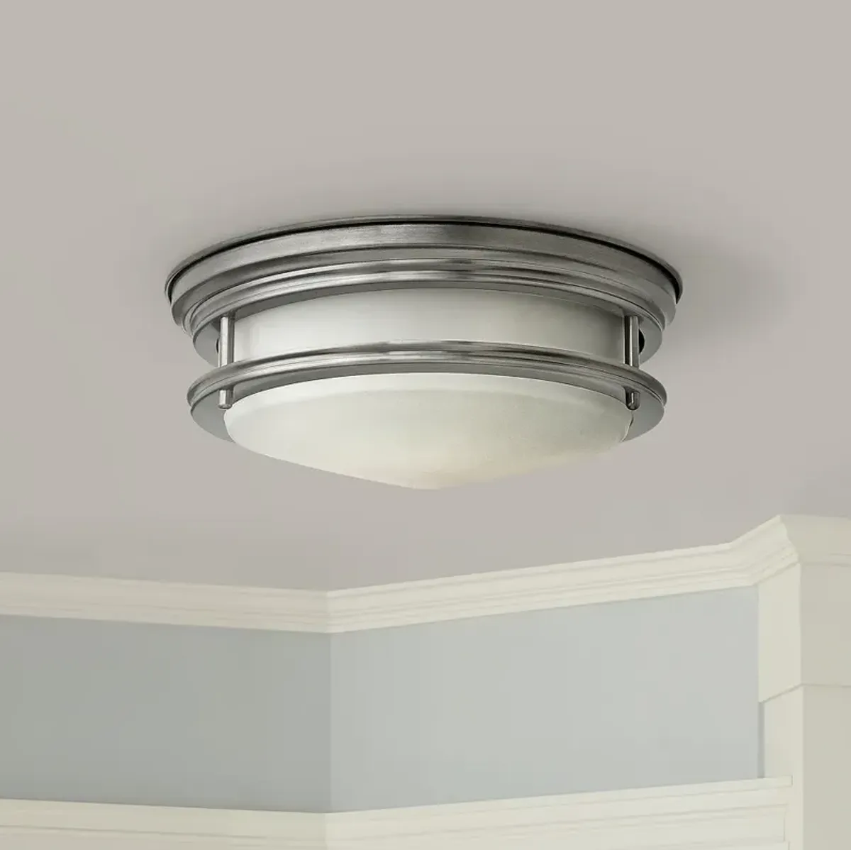 Hinkley Hadley 12" Wide Antique Nickel Opal Ceiling Light