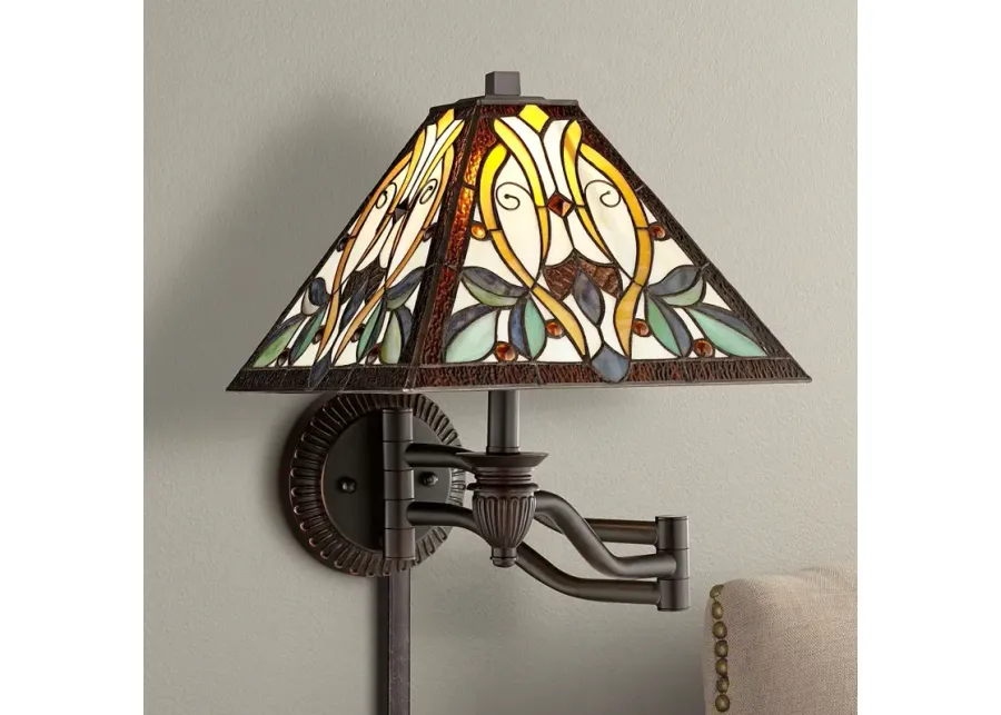 Robert Louis Tiffany Victorian Art Glass Swing Arm Wall Lamp