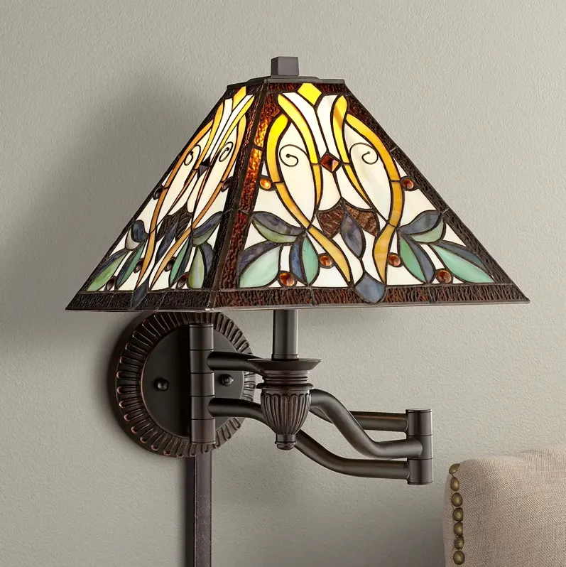 Robert Louis Tiffany Victorian Art Glass Swing Arm Wall Lamp