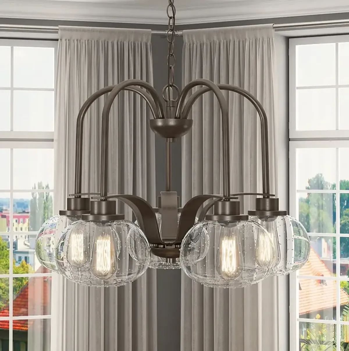 Quoizel Trilogy 26" Wide 5-Light Bronze and Glass Dinette Chandelier
