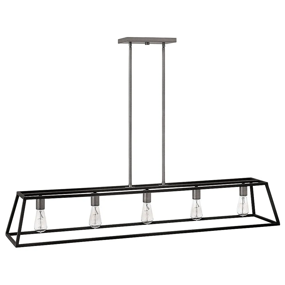 Chandelier Fulton-Five Light Open Frame Linear-Aged Zinc