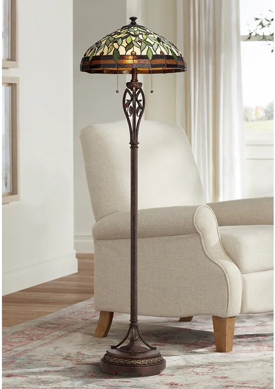 Robert Louis Tiffany Leaf and Vine 60" Tiffany-Style Floor Lamp
