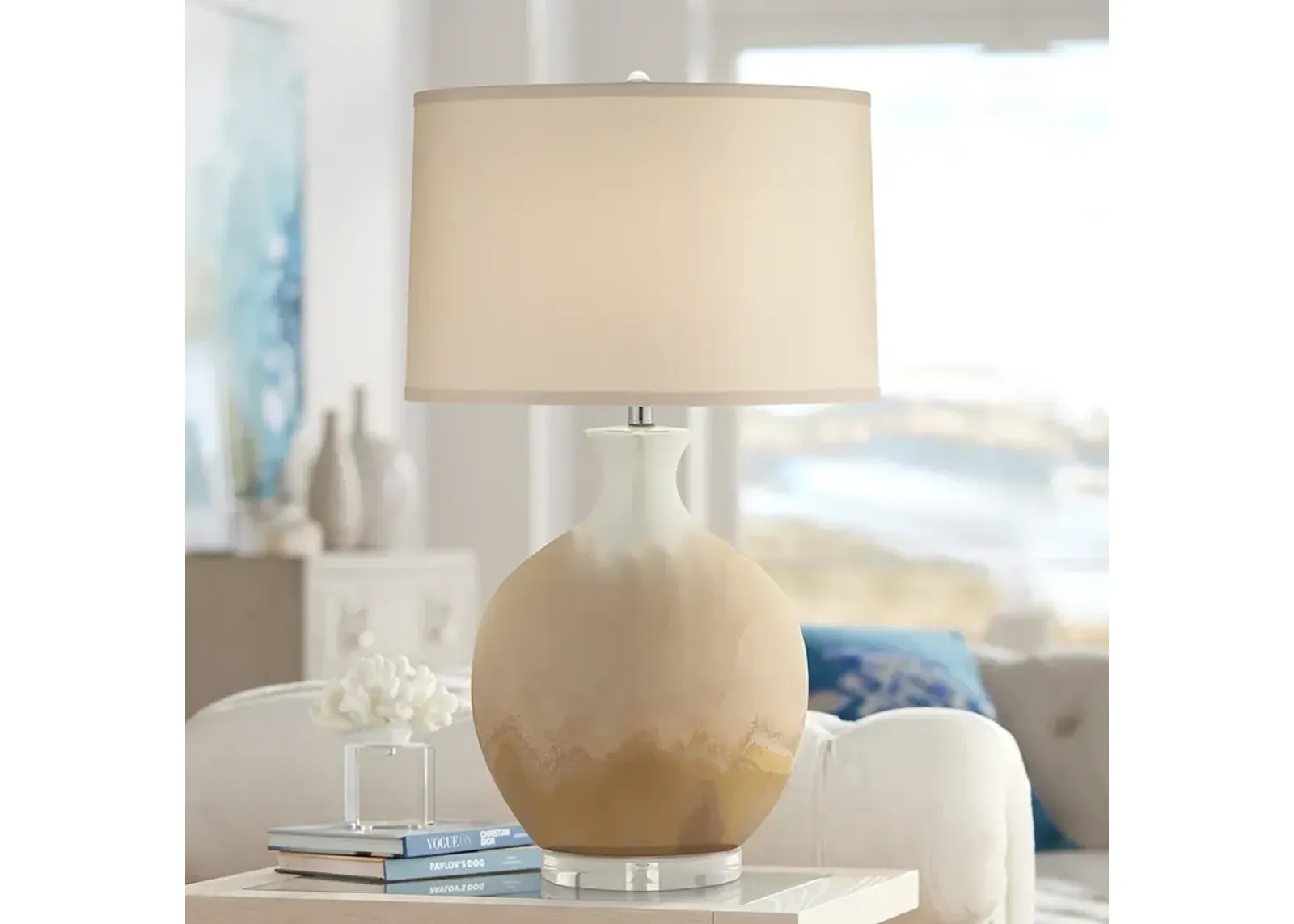 Possini Euro Marci 32" Ivory Drip Oval Ceramic Table Lamp