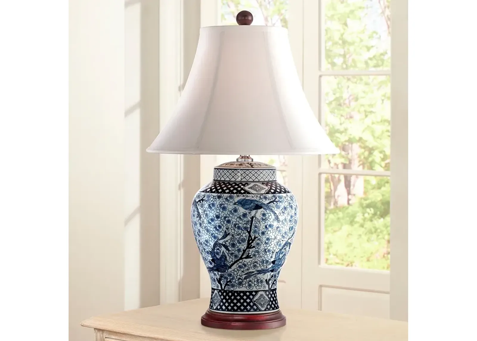 Barnes and Ivy Shonna Garden Bird 27" Blue White Porcelain Table Lamp