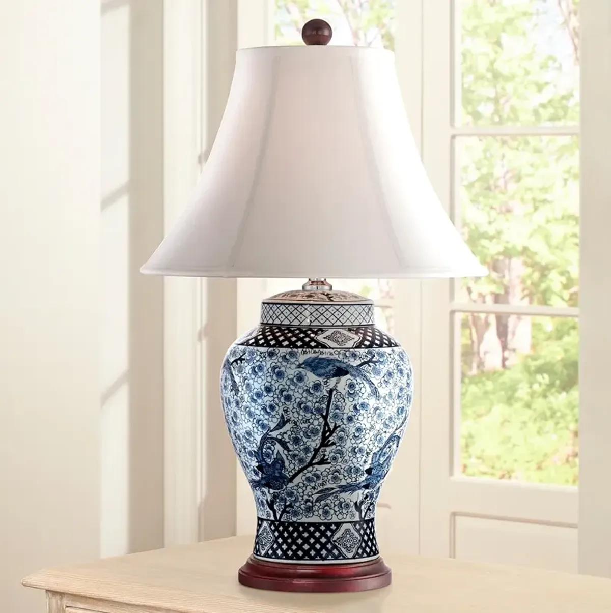 Barnes and Ivy Shonna Garden Bird 27" Blue White Porcelain Table Lamp