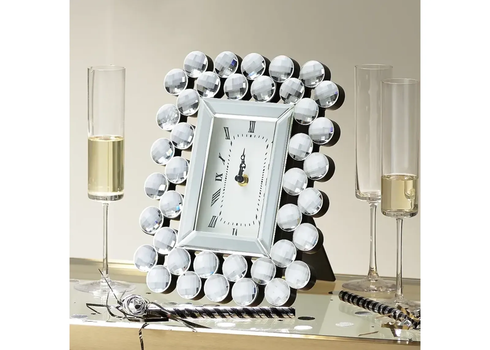 Faywood 11" High Silver Mirrored Tabletop Clock