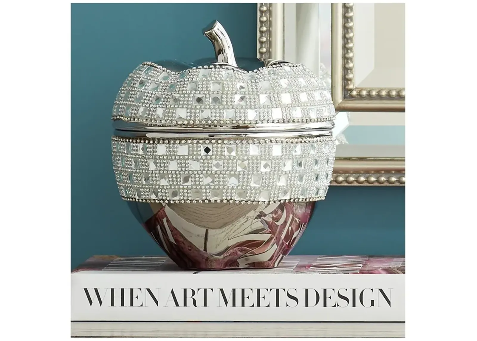 Victoire Silver and Crystal 8 1/2" High Ceramic Apple