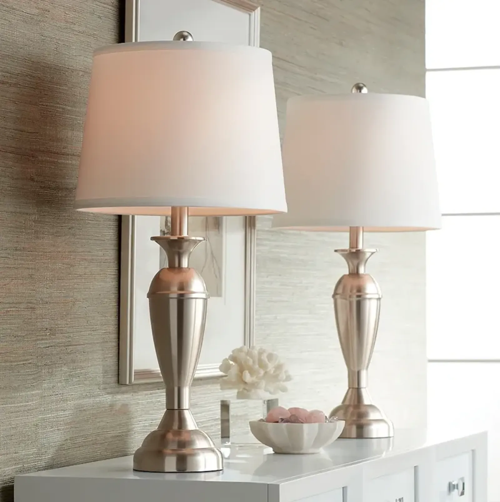 Regency Hill Blair 25" Brushed Nickel Metal Table Lamps Set of 2