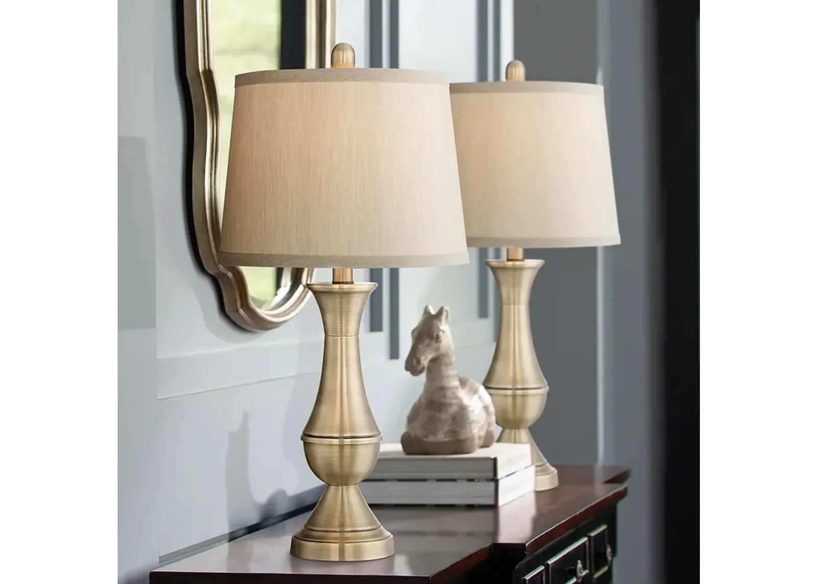 Regency Hill Becky 24 3/4" Antique Brass Metal Table Lamp Set of 2