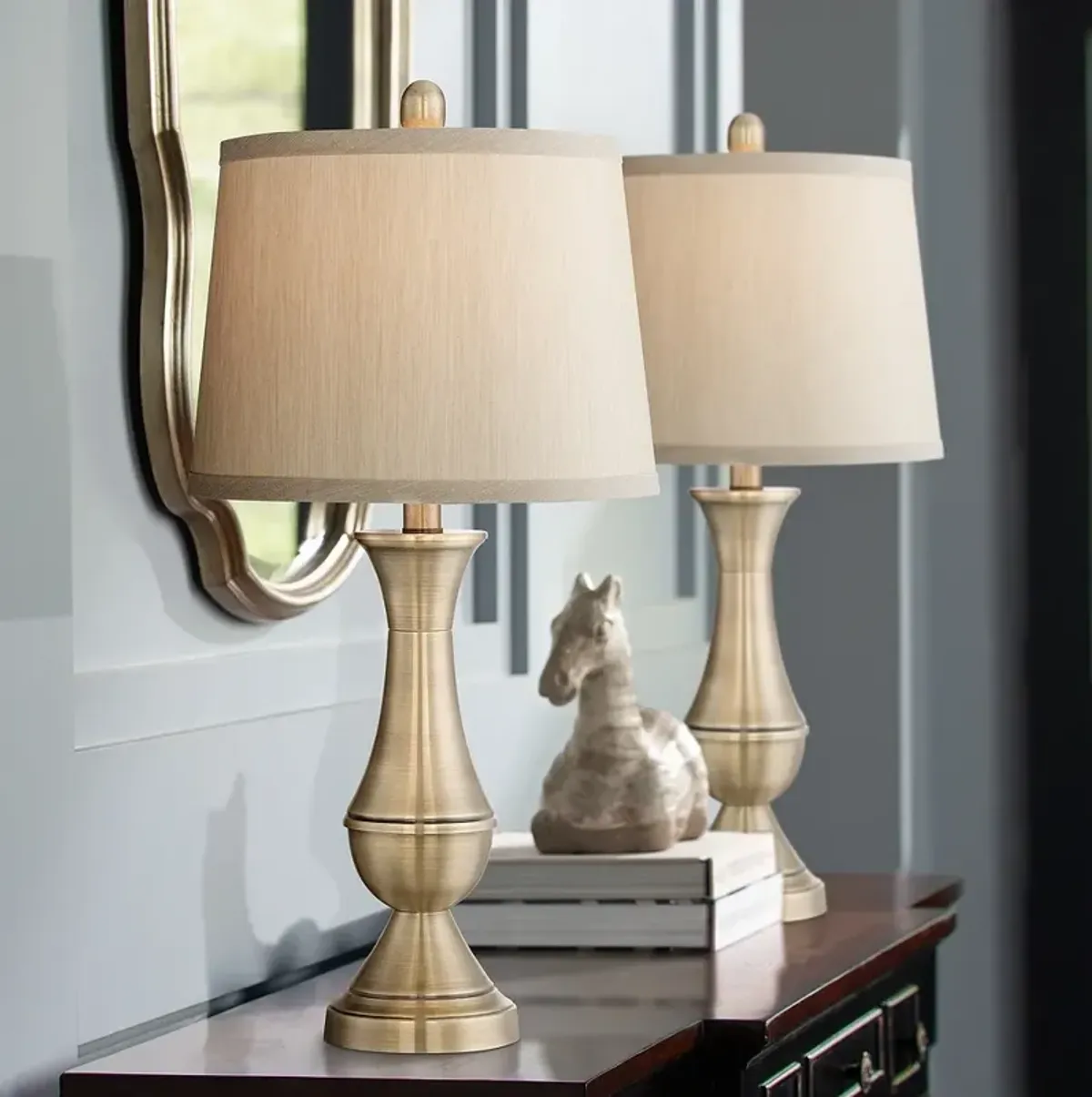 Regency Hill Becky 24 3/4" Antique Brass Metal Table Lamp Set of 2