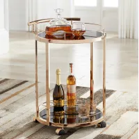 Treviso 19" Wide Black Glass and Gold Round Serving Bar Cart
