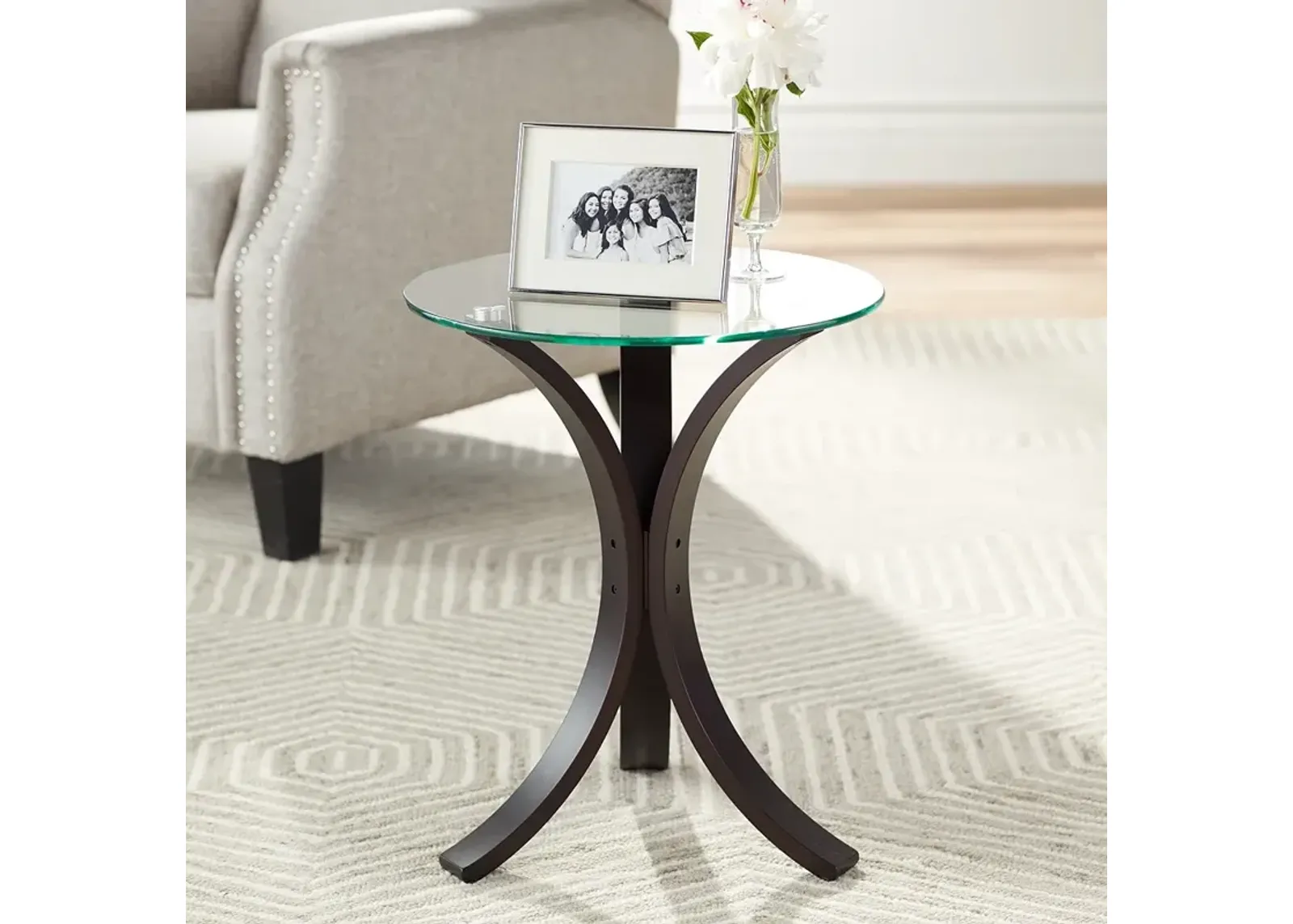 Niles 17 3/4" Wide Bent Wood and Glass Modern Accent Table