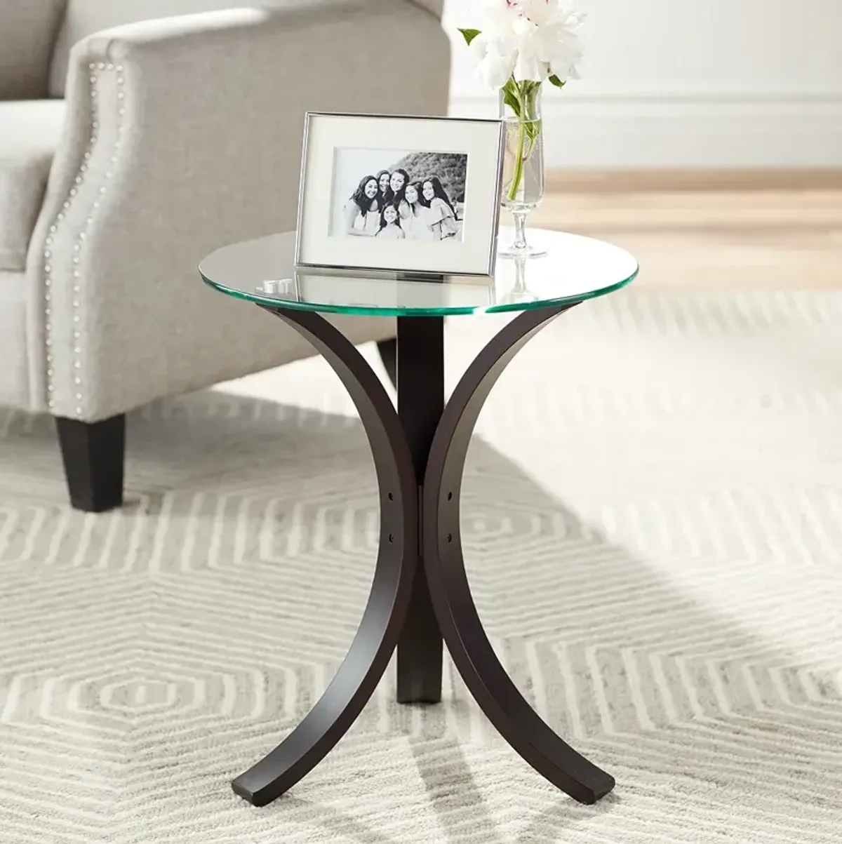 Niles 17 3/4" Wide Bent Wood and Glass Modern Accent Table