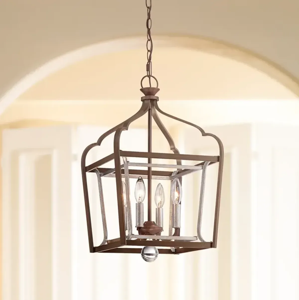 Astrapia 18" Wide Rubbed Sienna Lantern 4-Light Foyer Pendant