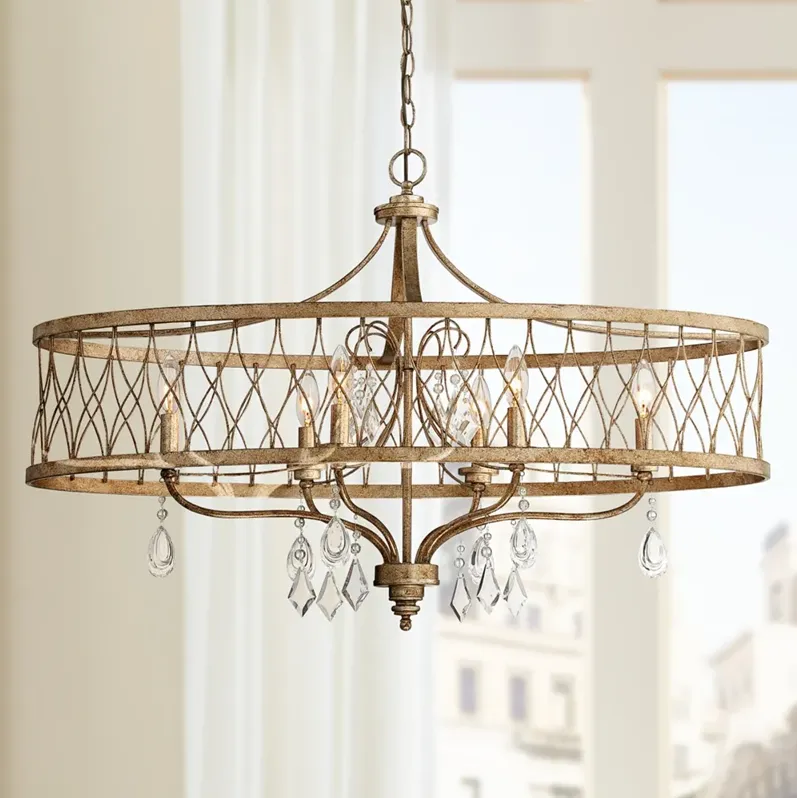 Minka West Liberty 36" Wide Olympus Gold 6-Light Drum Chandelier