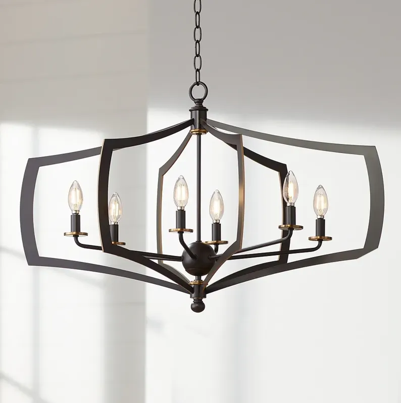 Minka Middletown 34" Wide Downton Bronze 6-Light Oval Chandelier