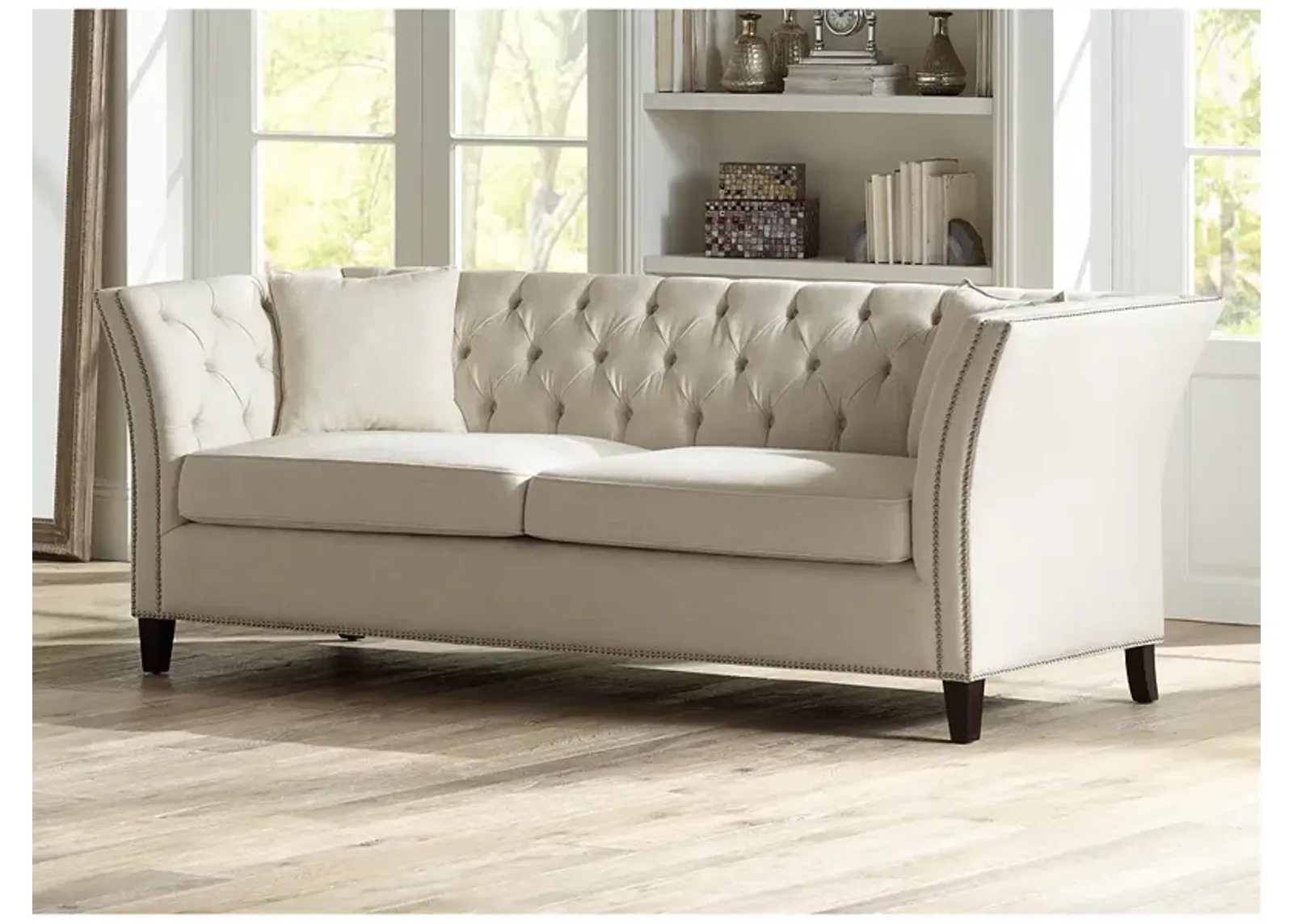 Brianna 88 1/2" Wide Tufted Beige Linen Upholstered Sofa